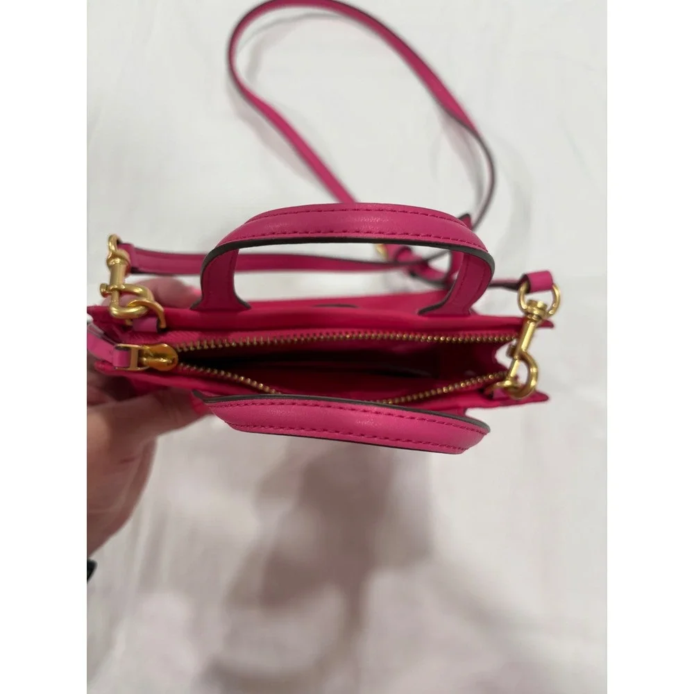 Tory Burch Ella Mini Nylon Tote Bright Pink Hot Small Crossbody Zip Top